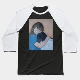 Cute black and white akita cuddling best friend Baseball T-Shirt